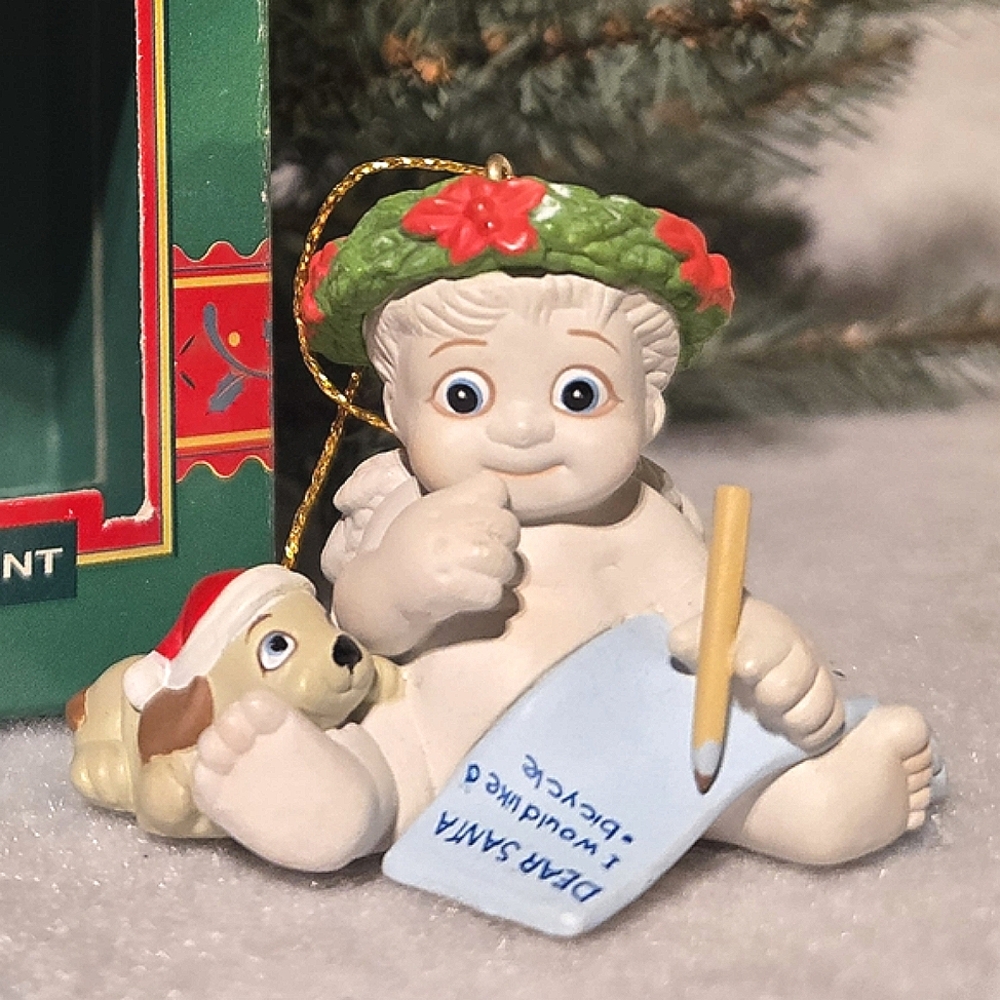 3/10$ - VTG 1997 Cast Art Angel Cherub Puppy Wishlist Christmas Ornament